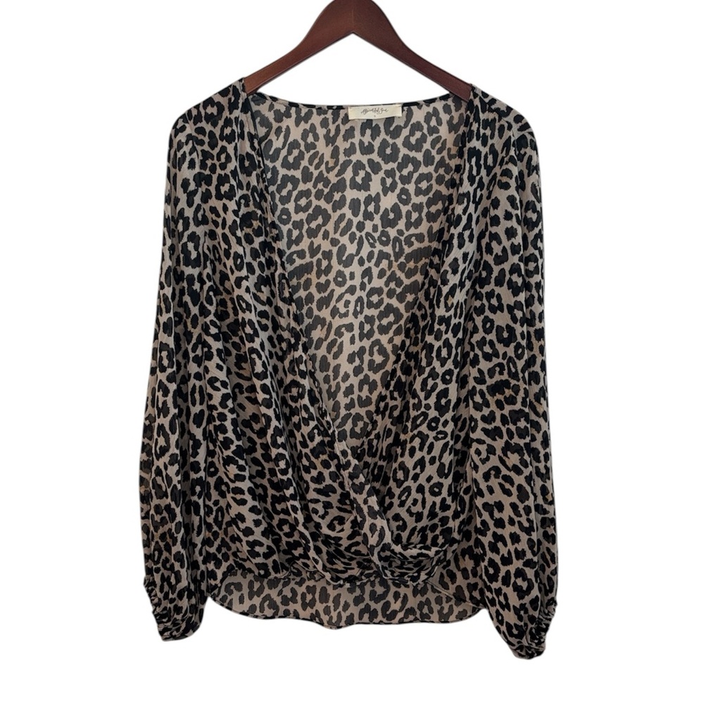 A Beautiful Soul Leopard Print Sheer Long Sleeve Cross Front Top Black Tan 14/16
